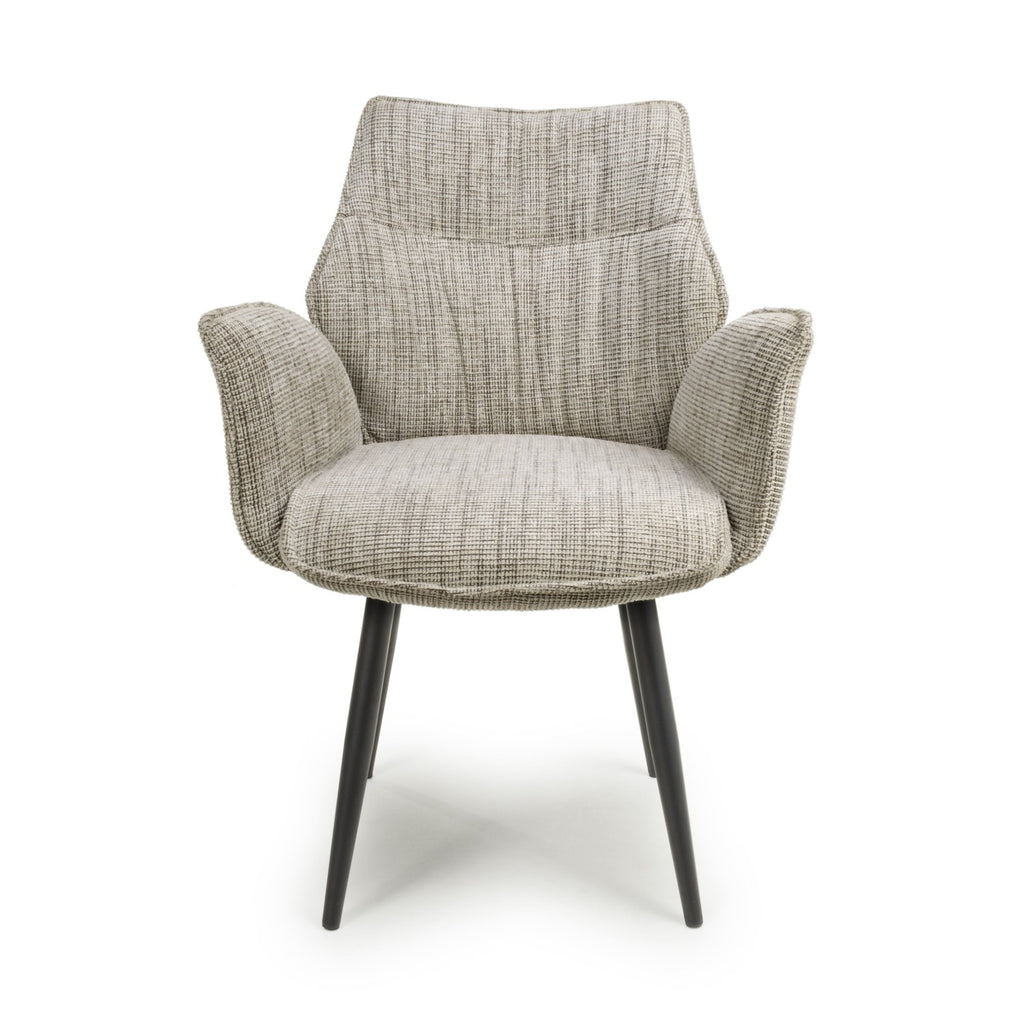 Toffee Cream Tweed Fabric Dining Chair with Black Metal Legs - Home Furniture Interiors