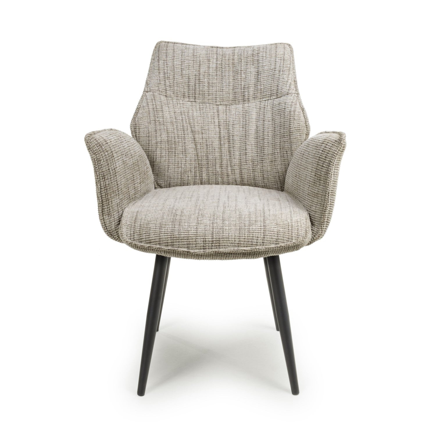 Toffee Cream Tweed Fabric Dining Chair with Black Metal Legs - Home Furniture Interiors