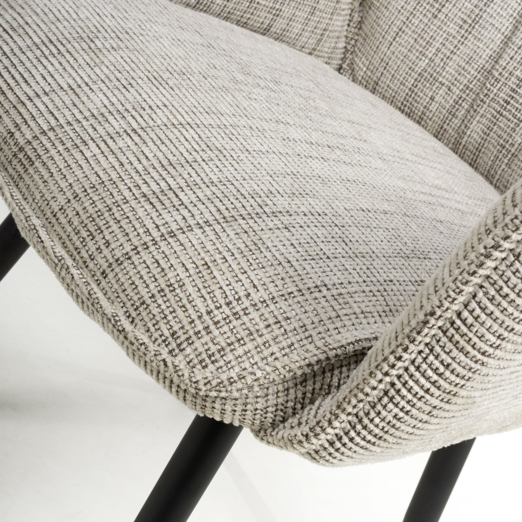 Toffee Cream Tweed Fabric Dining Chair with Black Metal Legs - Home Furniture Interiors