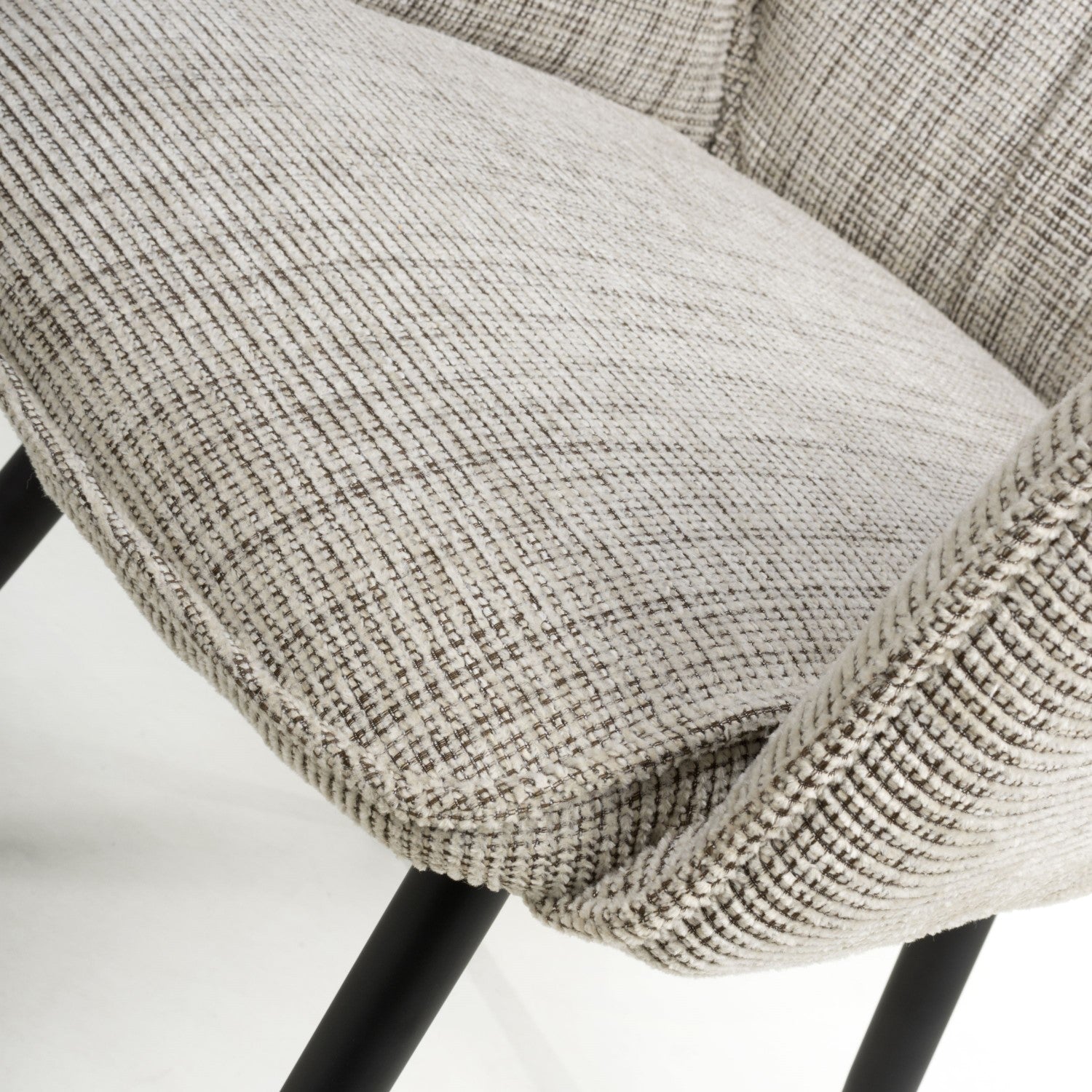 Toffee Cream Tweed Fabric Dining Chair with Black Metal Legs - Home Furniture Interiors