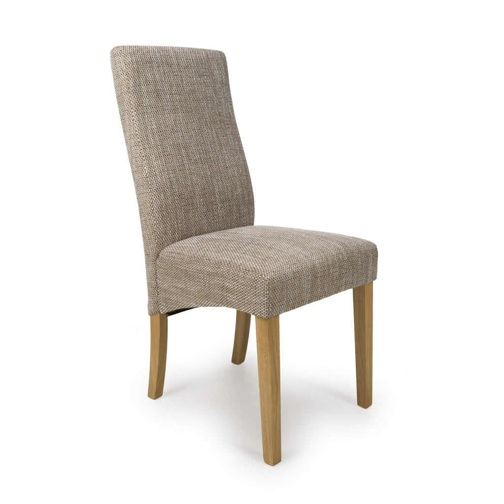Tweed Oatmeal Fabric Dining Chair with Wooden Legs - Home Furniture Interiors