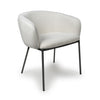 White Boucle Fabric Curved Tub Dining Chair Black Metal Legs