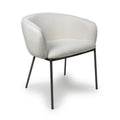White Boucle Fabric Curved Tub Dining Chair Black Metal Legs