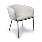 White Boucle Fabric Curved Tub Dining Chair Black Metal Legs