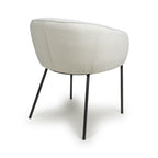 White Boucle Fabric Curved Tub Dining Chair Black Metal Legs - Home Furniture Interiors