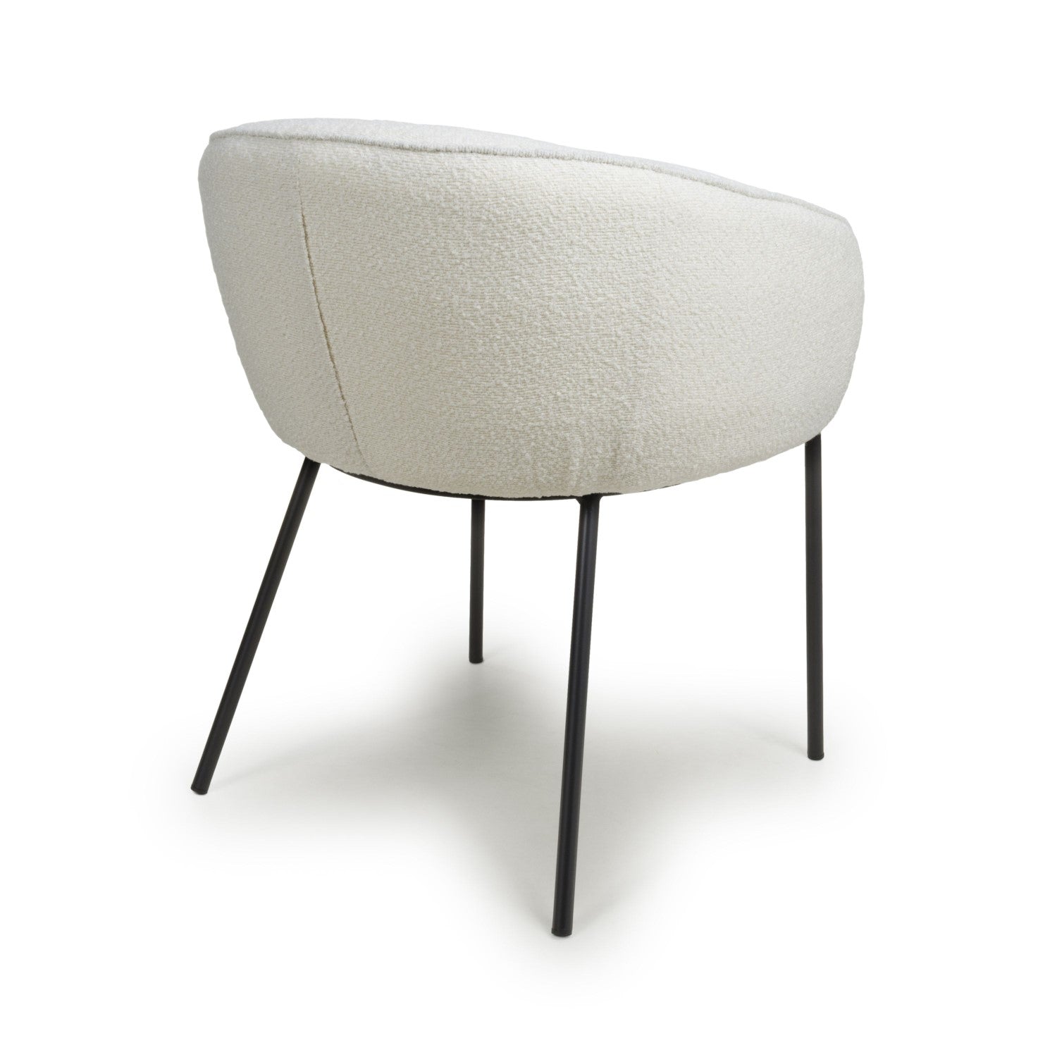 White Boucle Fabric Curved Tub Dining Chair Black Metal Legs - Home Furniture Interiors