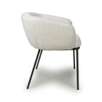 White Boucle Fabric Curved Tub Dining Chair Black Metal Legs - Home Furniture Interiors