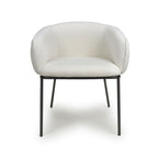 White Boucle Fabric Curved Tub Dining Chair Black Metal Legs - Home Furniture Interiors