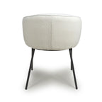 White Boucle Fabric Curved Tub Dining Chair Black Metal Legs - Home Furniture Interiors