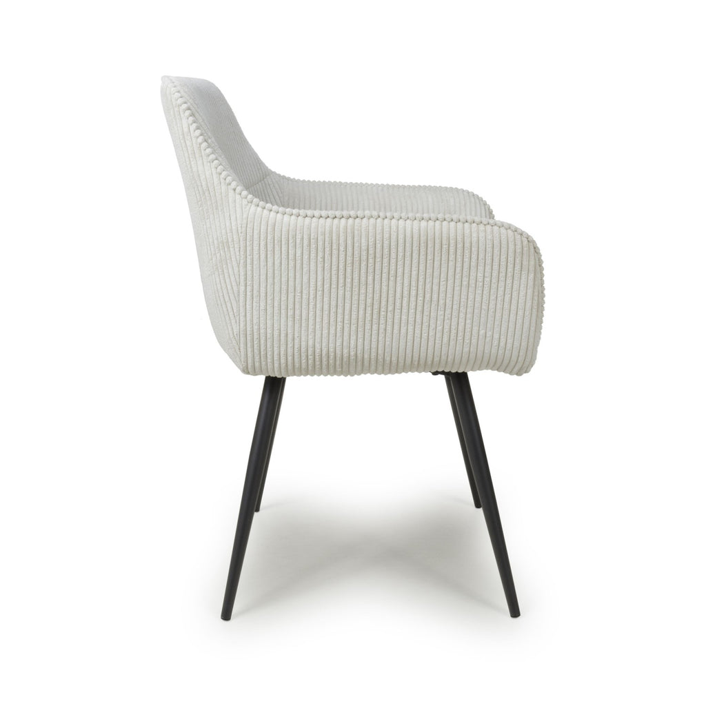 White Corduroy Fabric Dining Chair Black Metal Legs - Home Furniture Interiors