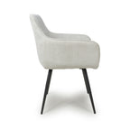 White Corduroy Fabric Dining Chair Black Metal Legs - Home Furniture Interiors