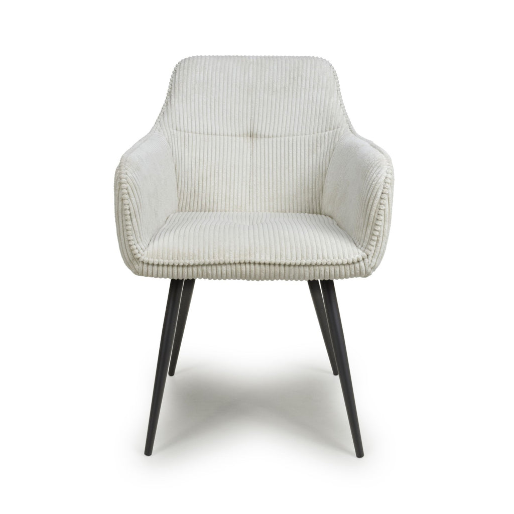 White Corduroy Fabric Dining Chair Black Metal Legs - Home Furniture Interiors