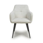 White Corduroy Fabric Dining Chair Black Metal Legs - Home Furniture Interiors