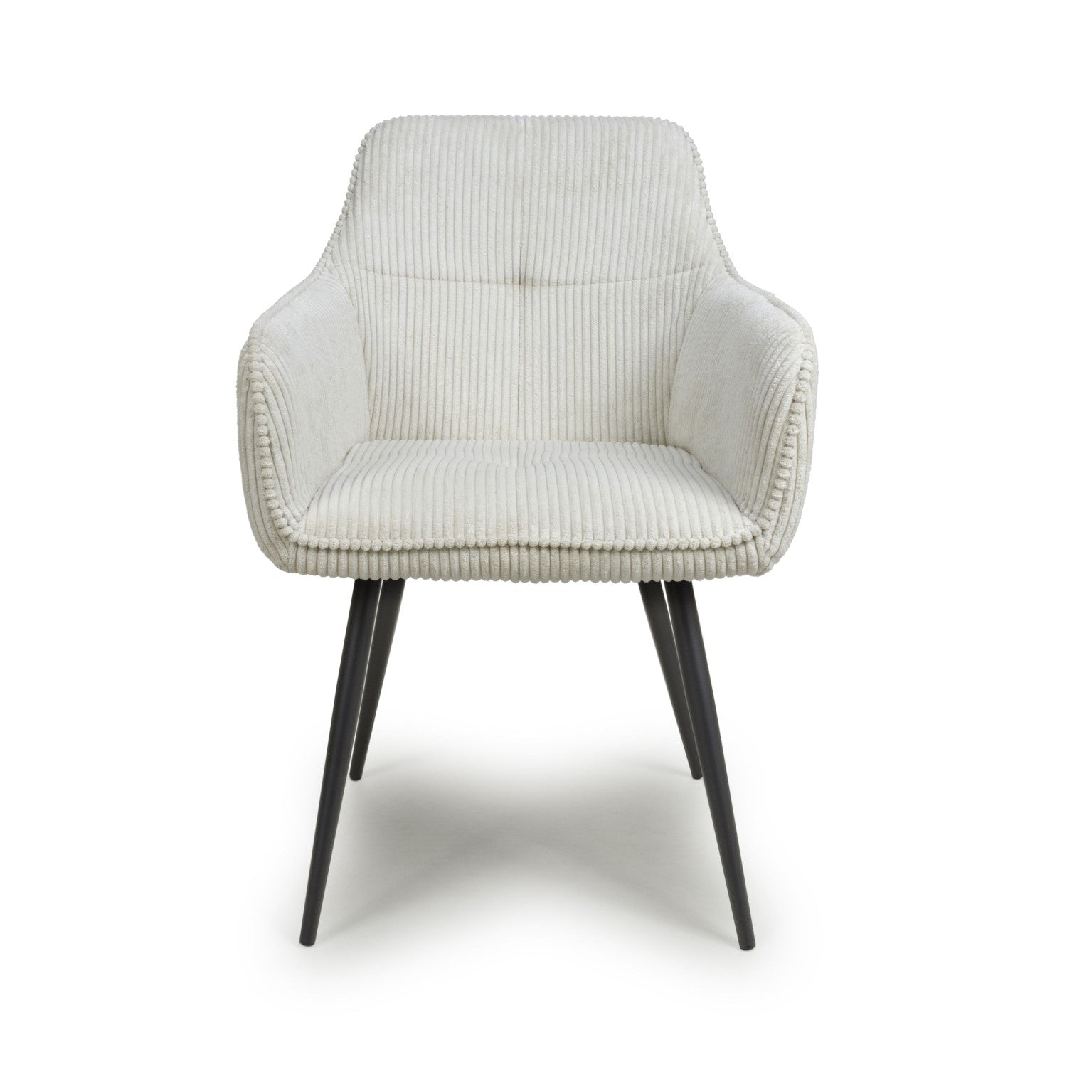 White Corduroy Fabric Dining Chair Black Metal Legs - Home Furniture Interiors