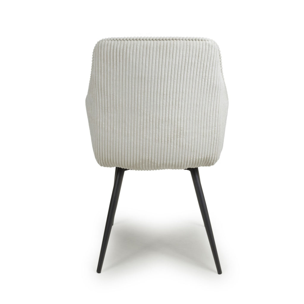 White Corduroy Fabric Dining Chair Black Metal Legs - Home Furniture Interiors