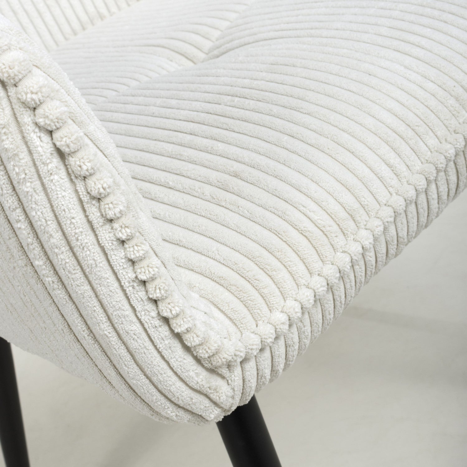 White Corduroy Fabric Dining Chair Black Metal Legs - Home Furniture Interiors
