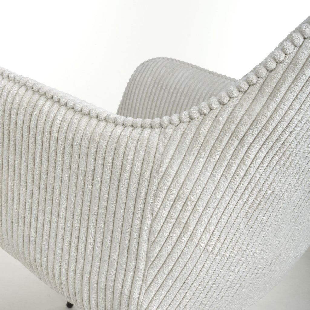 White Corduroy Fabric Dining Chair Black Metal Legs - Home Furniture Interiors