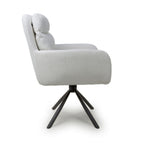 White Ribbed Corduroy Fabric 180 Degree Swivel Dining Chair - Home Furniture Interiors