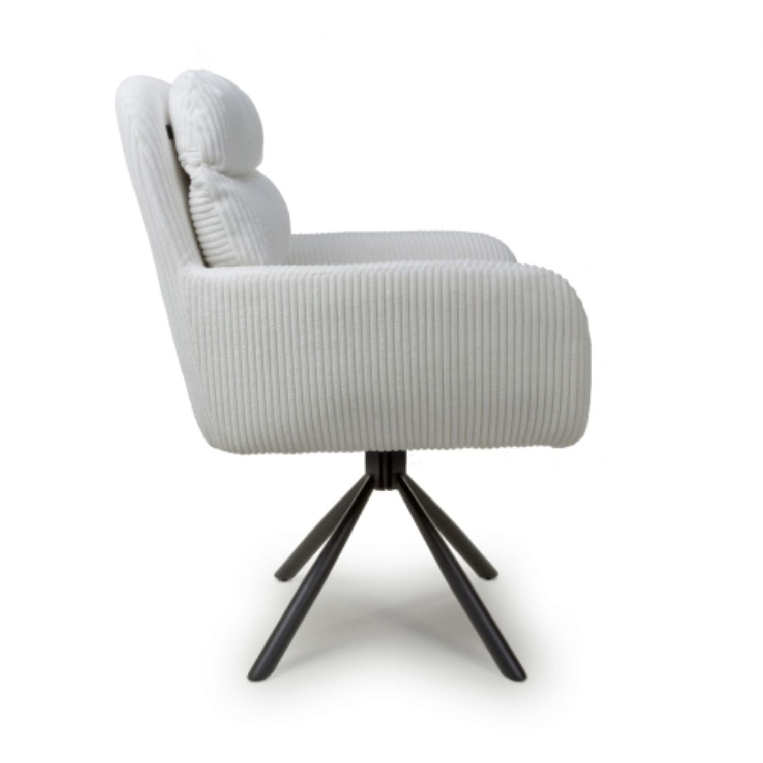 White Ribbed Corduroy Fabric 180 Degree Swivel Dining Chair - Home Furniture Interiors
