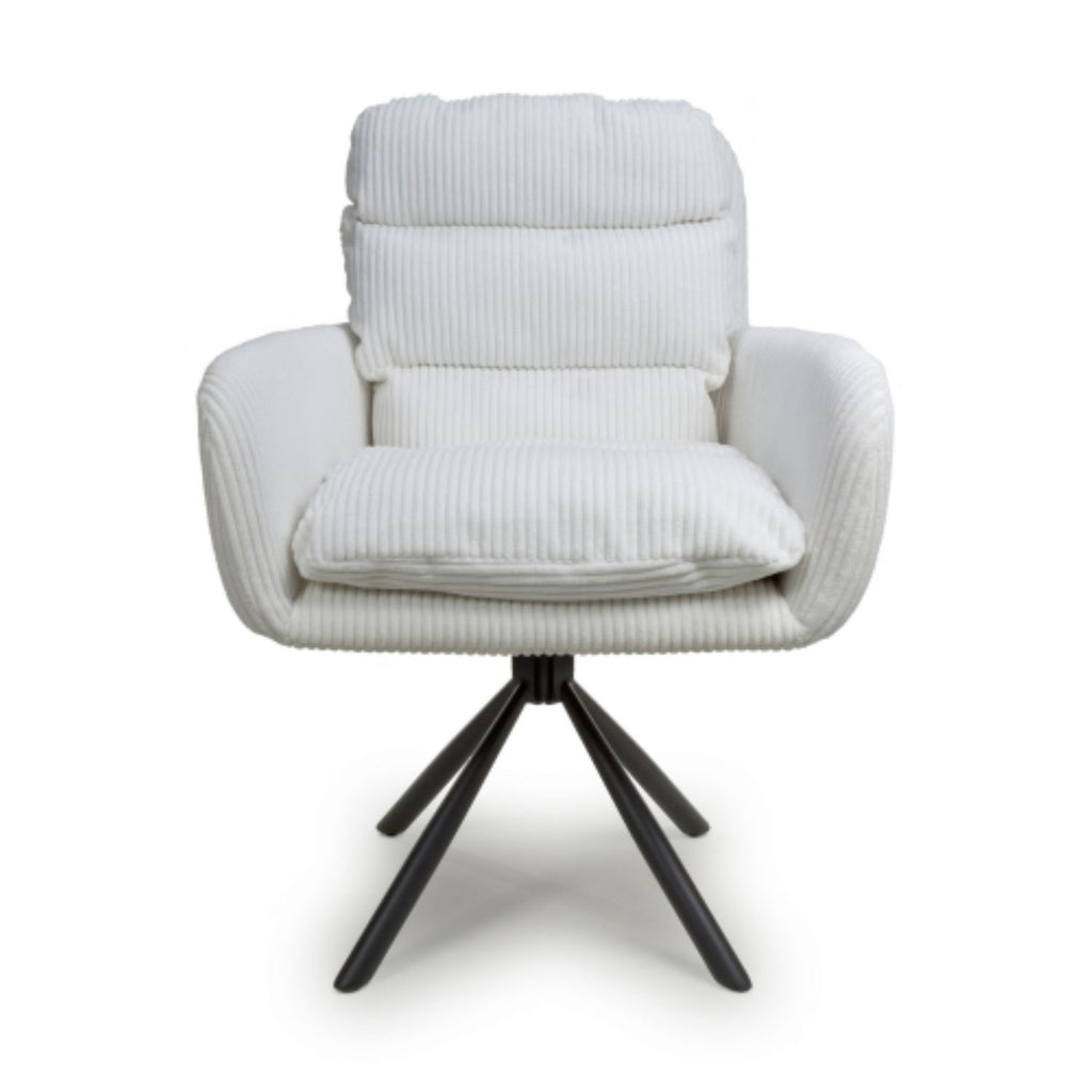 White Ribbed Corduroy Fabric 180 Degree Swivel Dining Chair - Home Furniture Interiors
