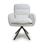 White Ribbed Corduroy Fabric 180 Degree Swivel Dining Chair - Home Furniture Interiors