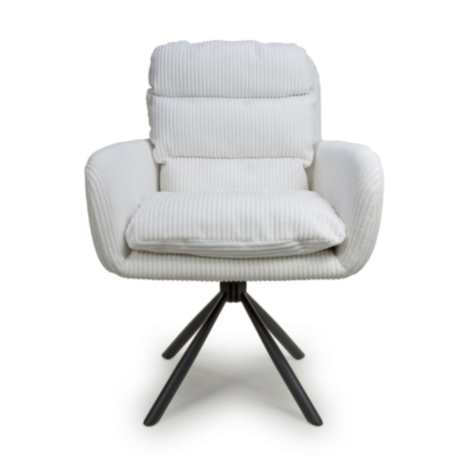 White Ribbed Corduroy Fabric 180 Degree Swivel Dining Chair - Home Furniture Interiors