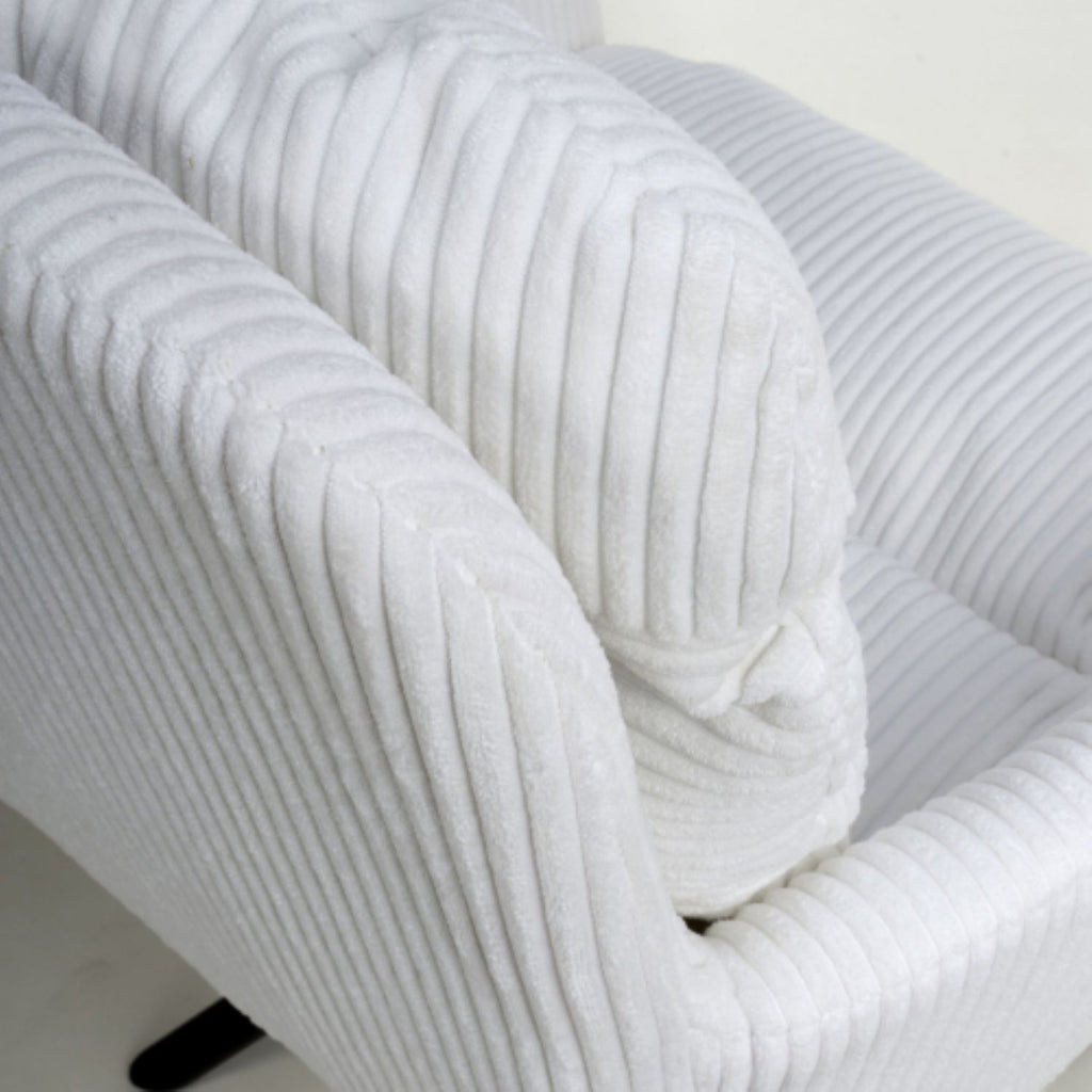 White Ribbed Corduroy Fabric 180 Degree Swivel Dining Chair - Home Furniture Interiors