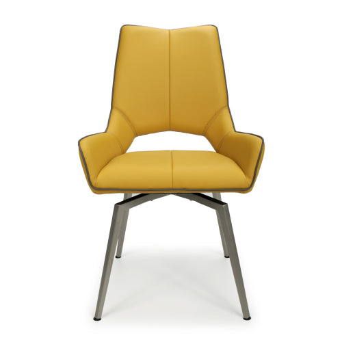 Yellow and Grey Leather Swivel Dining Chair - Home Furniture Interiors