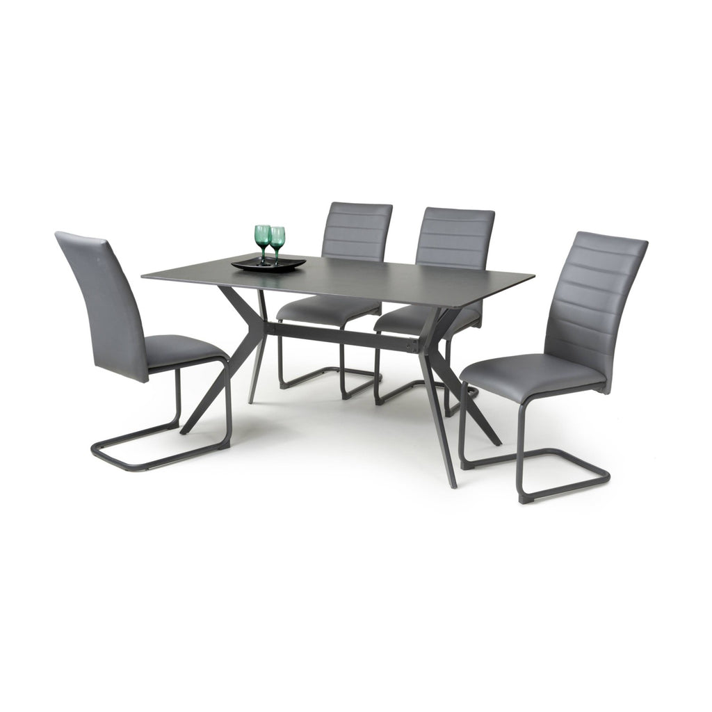 Dark Grey Sintered Effect 1.5m Dining Table with Black Base - Home Furniture Interiors