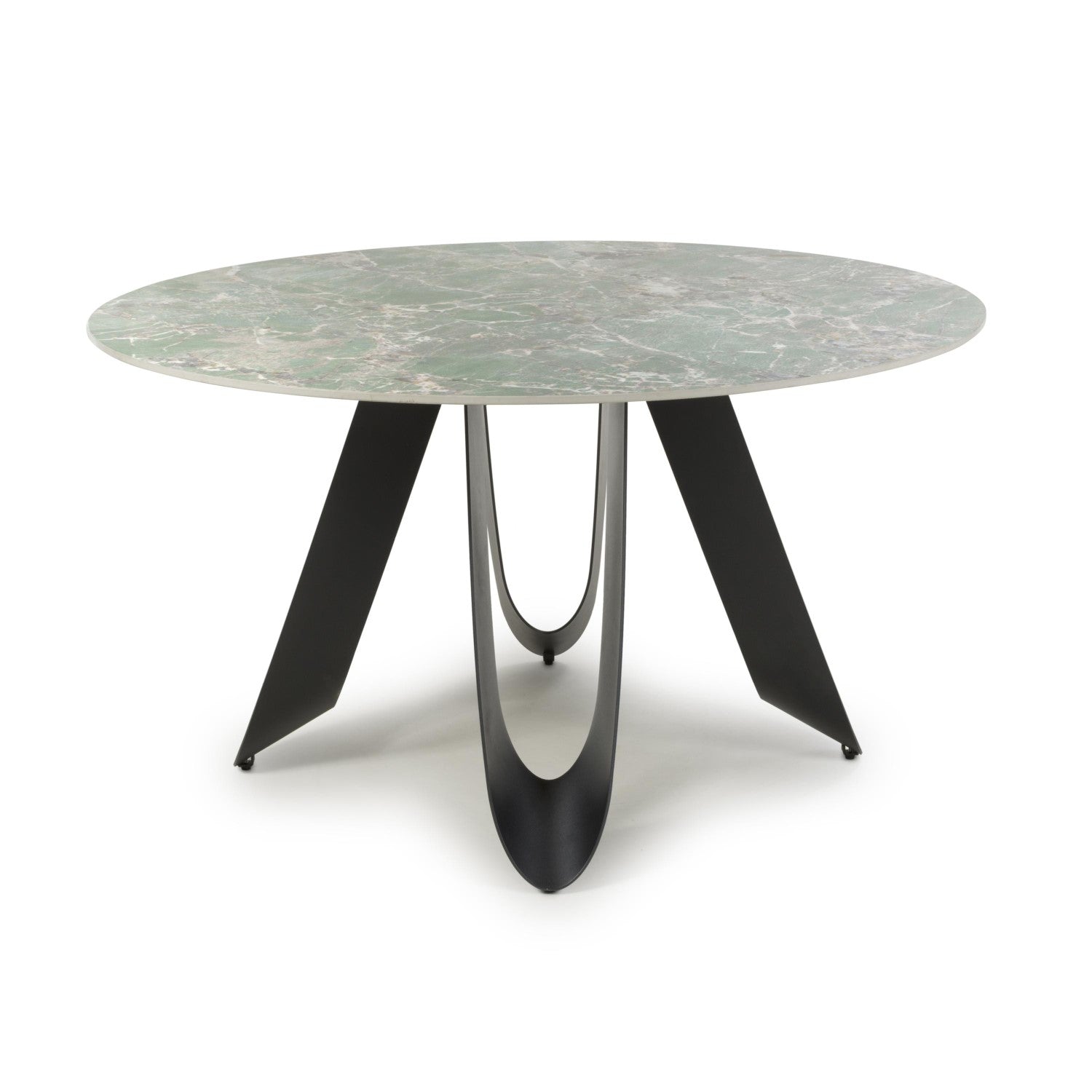Green Grey Marble Effect 135cm Round Dining Table Metal Base - Home Furniture Interiors