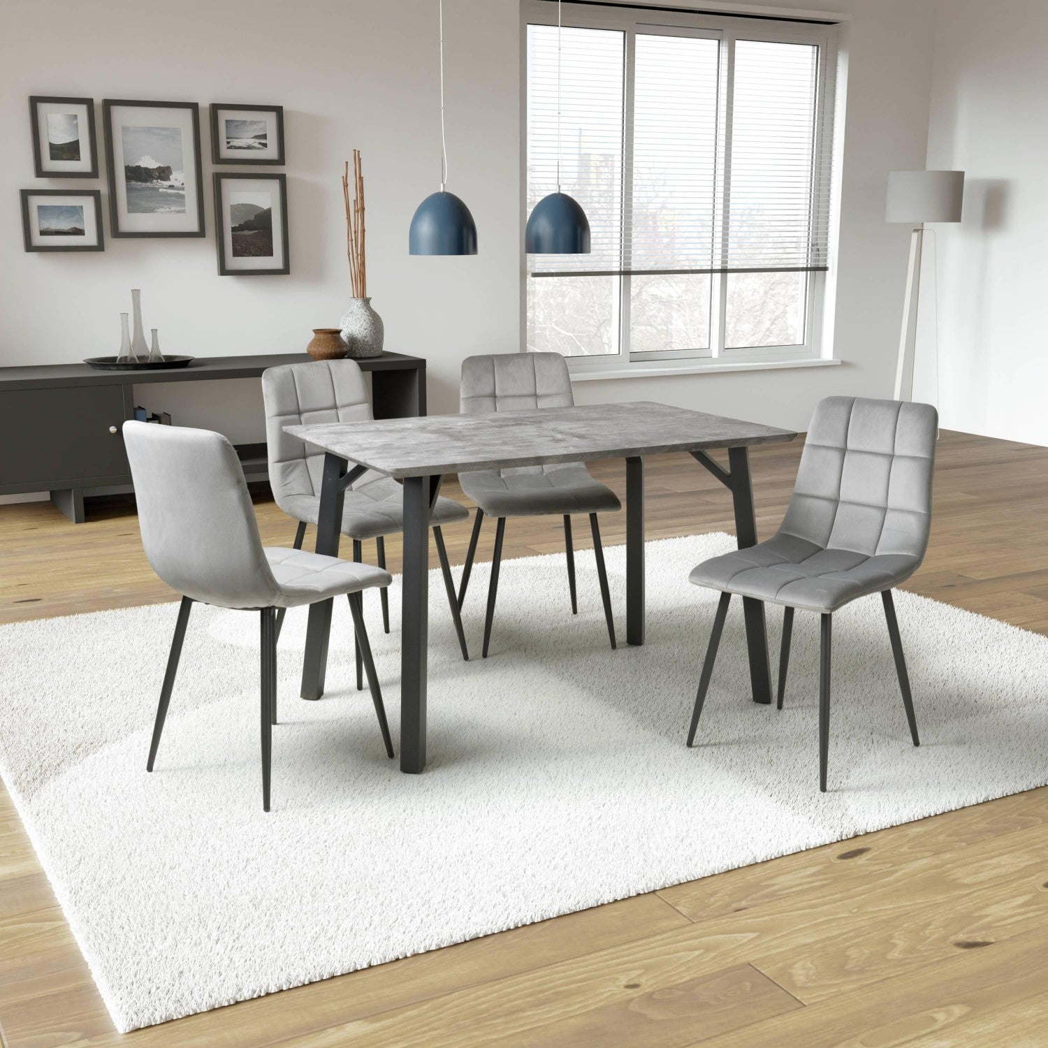 Grey Concrete Effect Top 1.2m Dining Table with Black Legs - Home Furniture Interiors