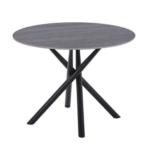 Grey Marble Effect 100cm Round Dining Table Cross Frame Legs - Home Furniture Interiors