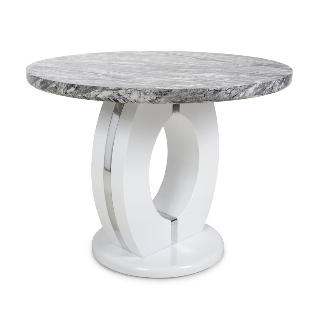 Grey Marble Effect 100cm Round Dining Table White Gloss Base