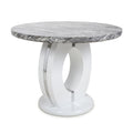 Grey Marble Effect 100cm Round Dining Table White Gloss Base