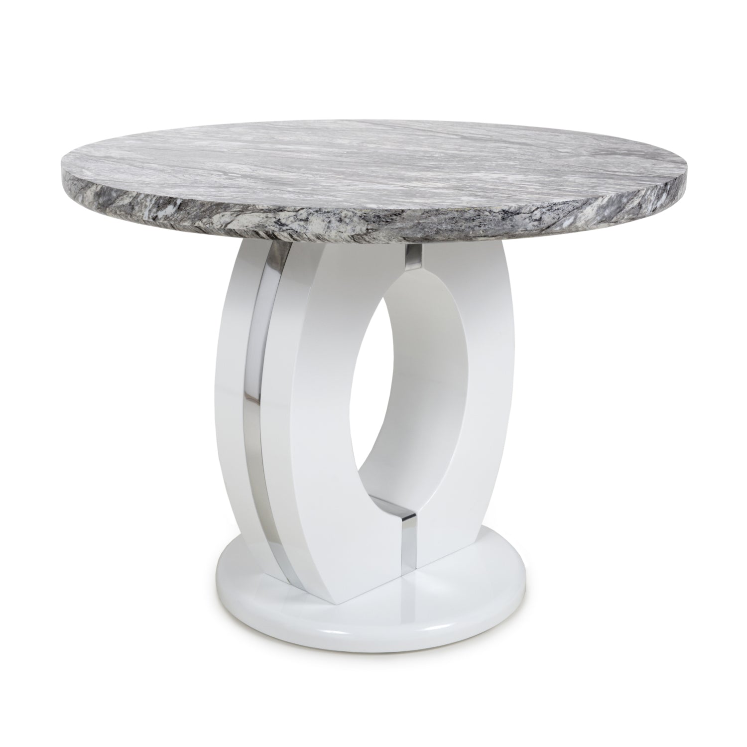 Grey Marble Effect 100cm Round Dining Table White Gloss Base