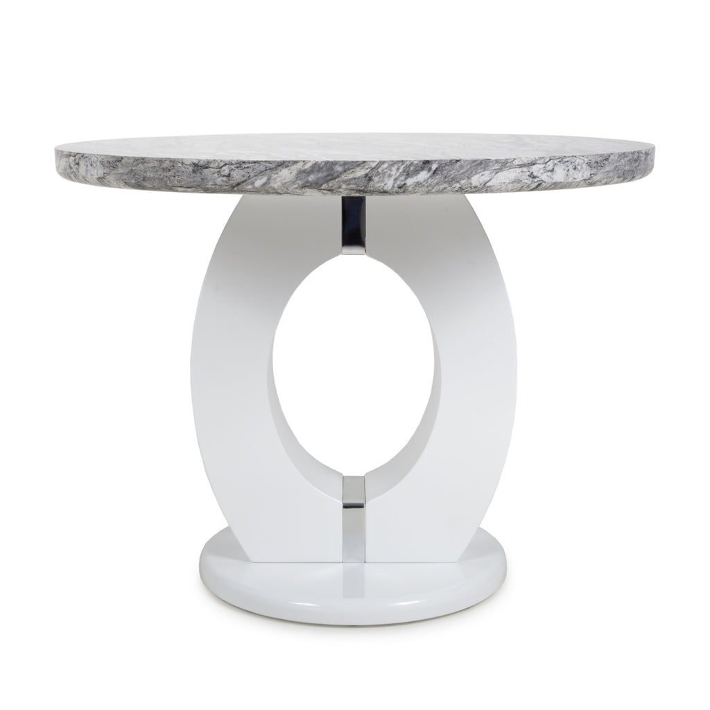 Grey Marble Effect 100cm Round Dining Table White Gloss Base - Home Furniture Interiors