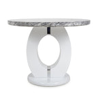 Grey Marble Effect 100cm Round Dining Table White Gloss Base - Home Furniture Interiors