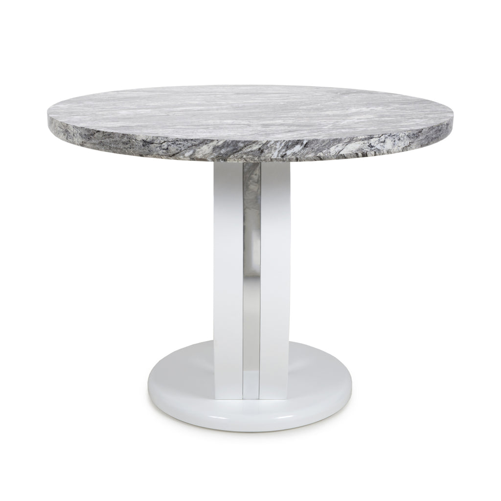 Grey Marble Effect 100cm Round Dining Table White Gloss Base - Home Furniture Interiors