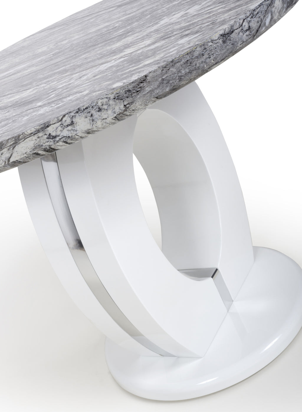 Grey Marble Effect 100cm Round Dining Table White Gloss Base - Home Furniture Interiors