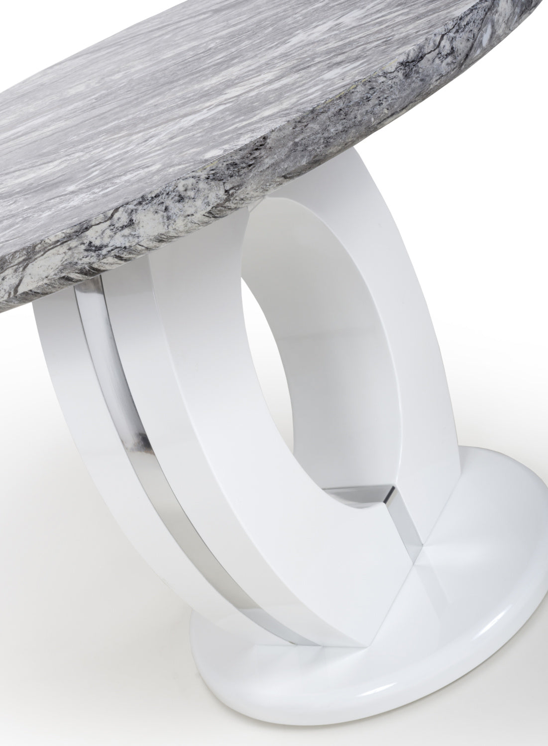 Grey Marble Effect 100cm Round Dining Table White Gloss Base - Home Furniture Interiors