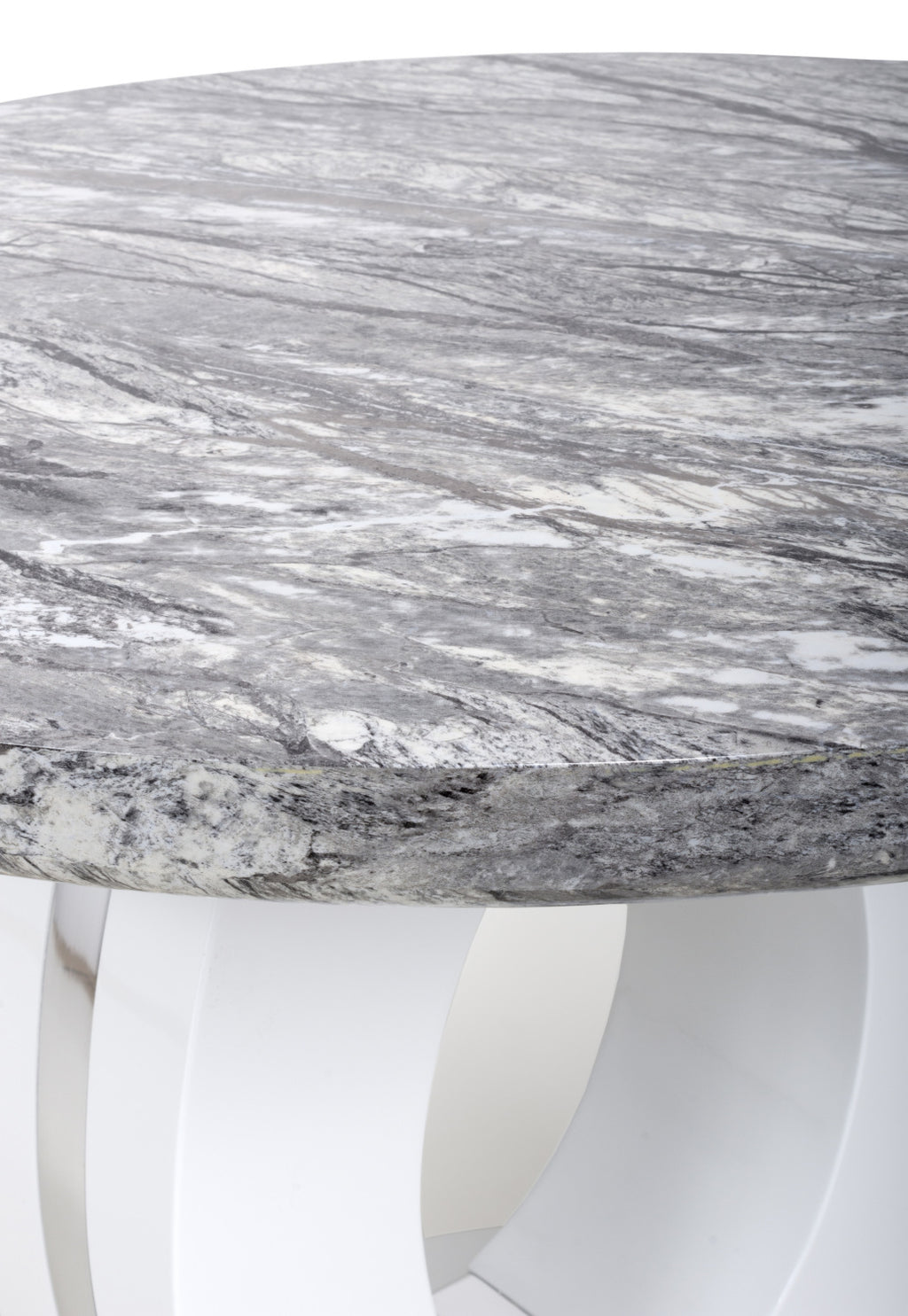 Grey Marble Effect 100cm Round Dining Table White Gloss Base - Home Furniture Interiors