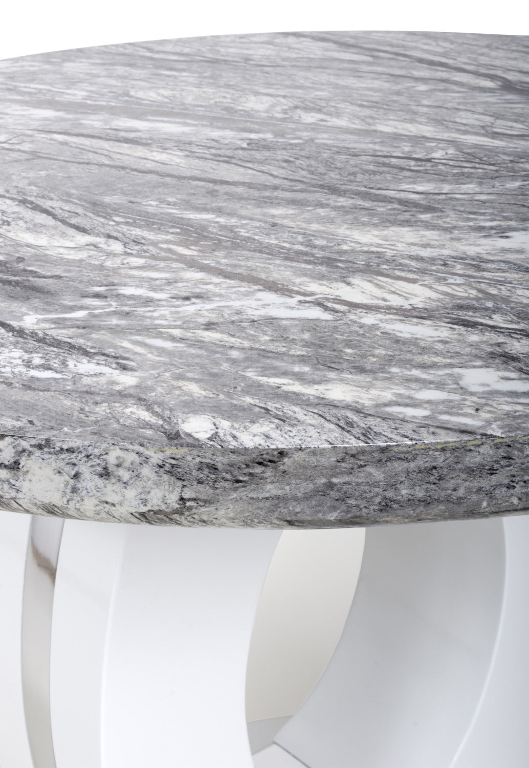 Grey Marble Effect 100cm Round Dining Table White Gloss Base - Home Furniture Interiors