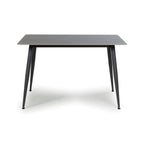 Grey Marble Effect 120cm Dining Table Black Metal Legs - Home Furniture Interiors