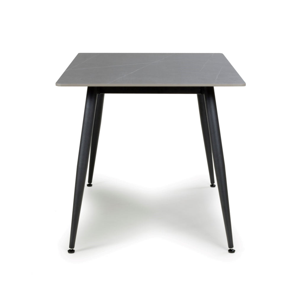 Grey Marble Effect 120cm Dining Table Black Metal Legs - Home Furniture Interiors
