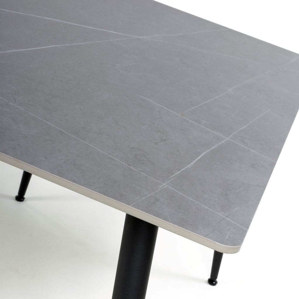 Grey Marble Effect 120cm Dining Table Black Metal Legs - Home Furniture Interiors