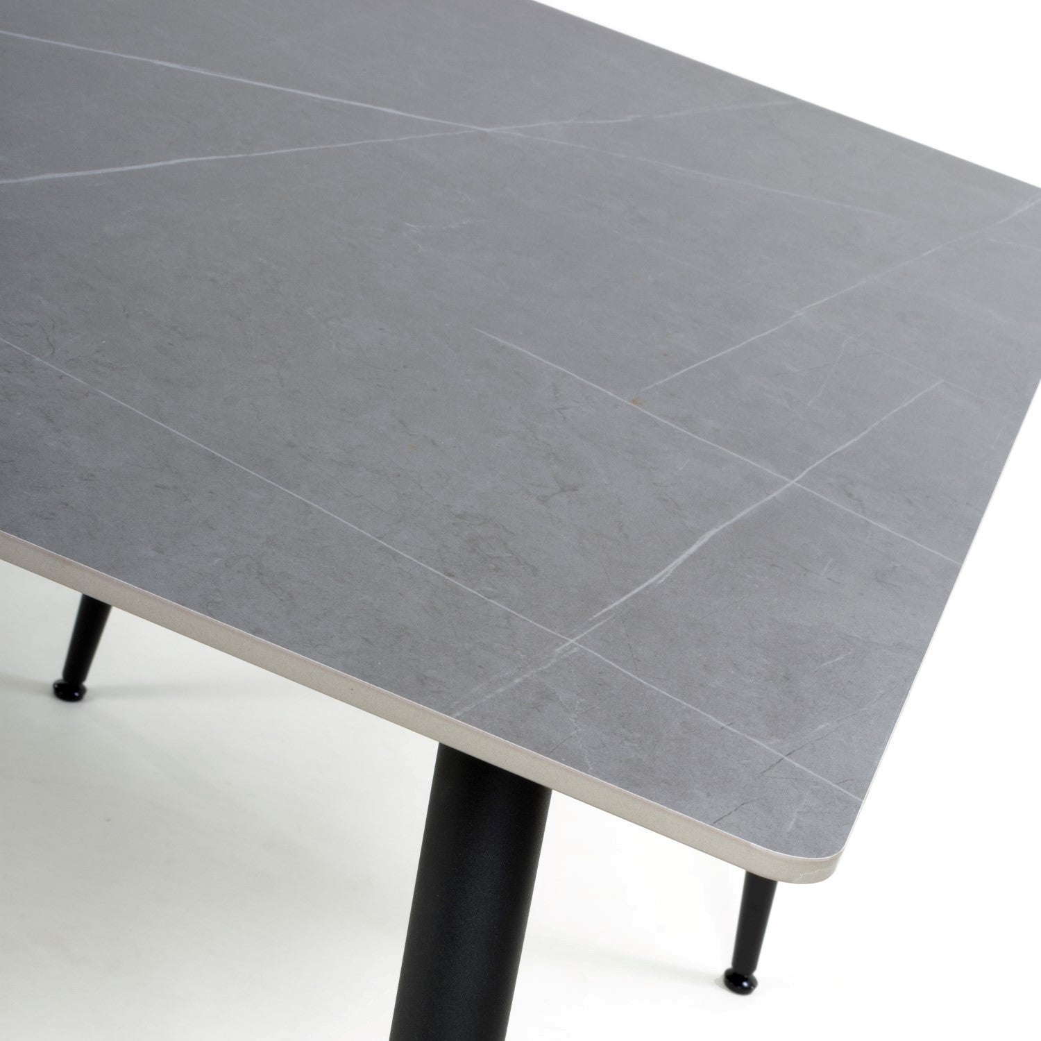Grey Marble Effect 120cm Dining Table Black Metal Legs - Home Furniture Interiors