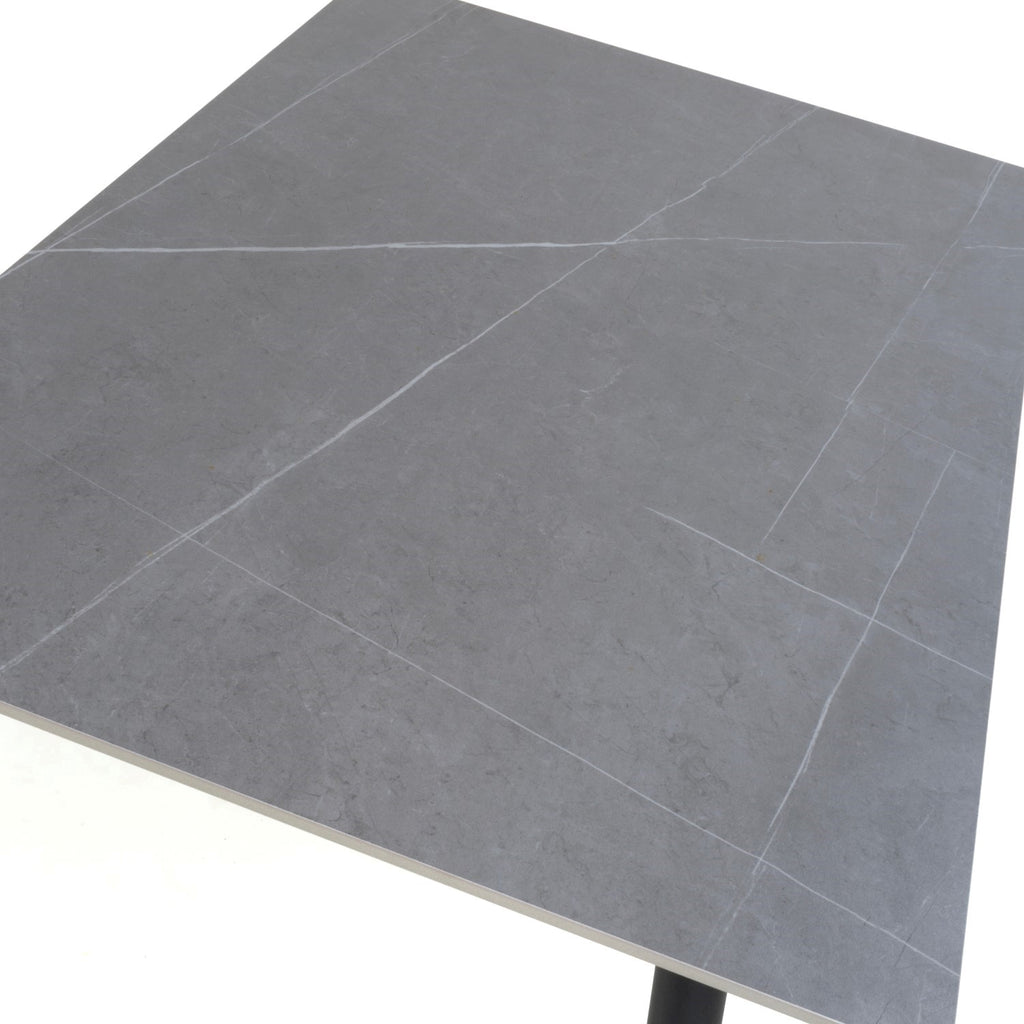 Grey Marble Effect 120cm Dining Table Black Metal Legs - Home Furniture Interiors