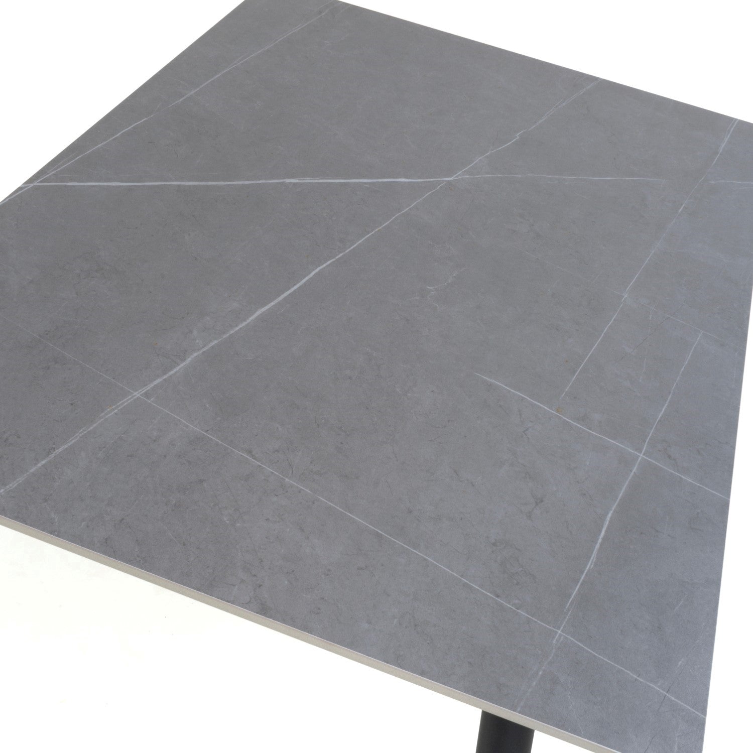 Grey Marble Effect 120cm Dining Table Black Metal Legs - Home Furniture Interiors