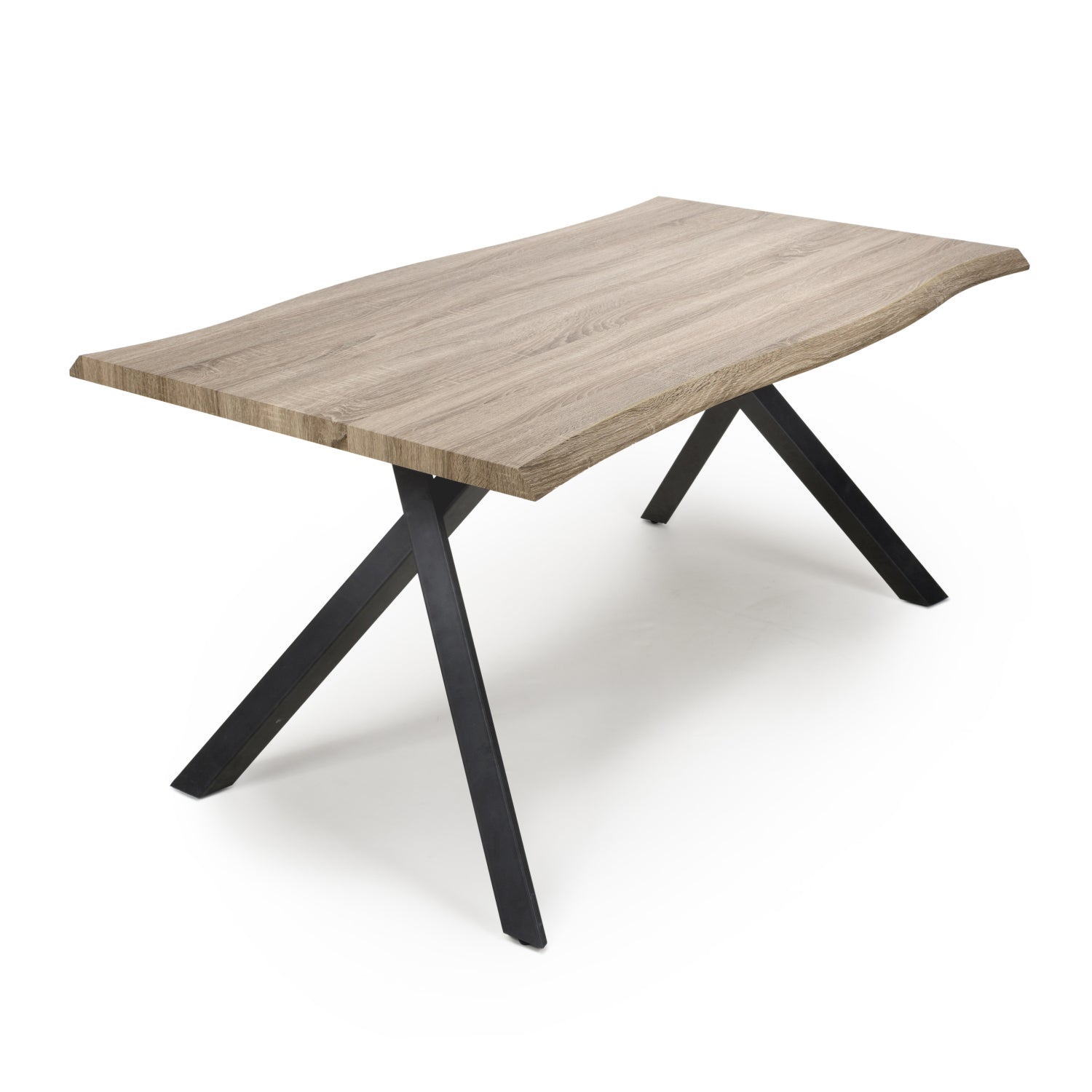 Oak Wave Edge Dining Table Black Legs - Home Furniture Interiors