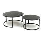 Black Marble Effect Round Nest of 2 Tables with Metal Legs - Home Furniture Interiors